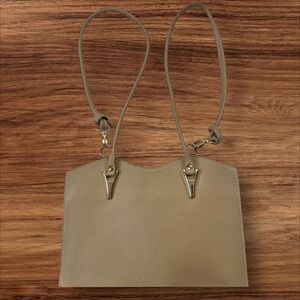 Genuine Leather Italian Designer Shoulder Bag Purse Structured Taupe backpack